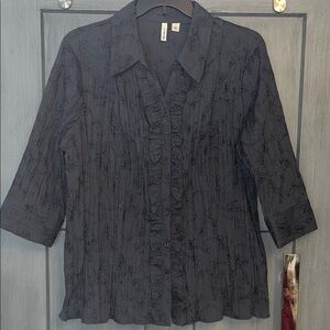 Women’s St. John's Bay Black Button-Down Shirt w/ Ruffle Detail
